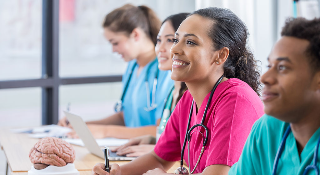 A group of nursing students in class.