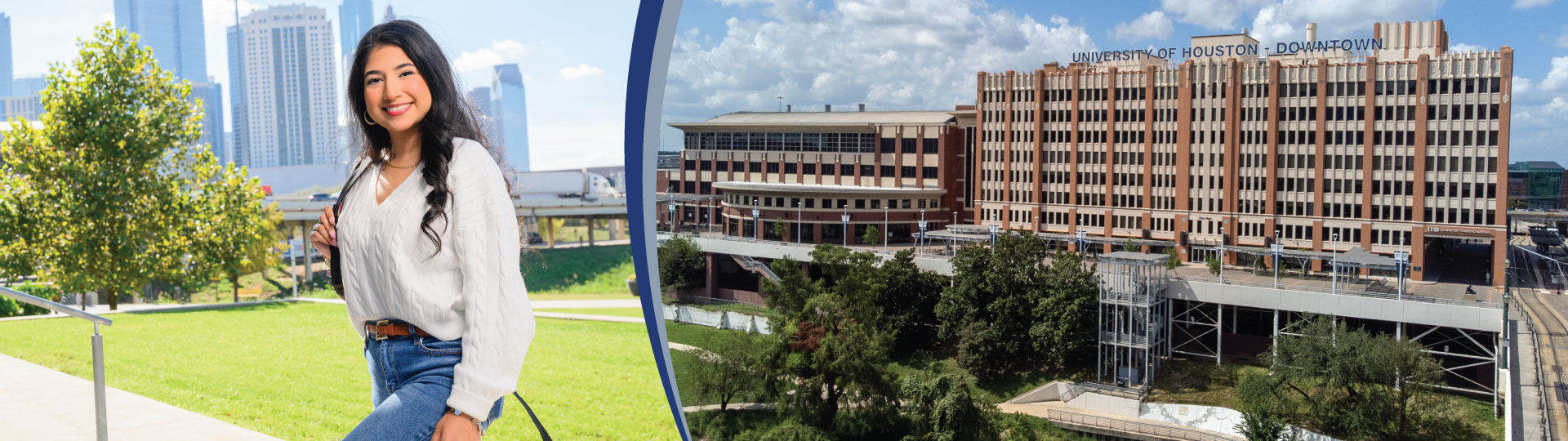 UHD student and One Main Building