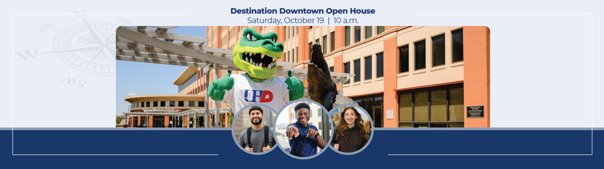 Destination Downtown Open House - Gator and students.