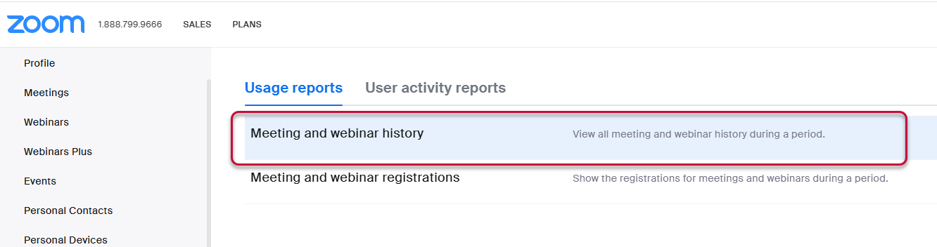 Meeting and webinar history repor