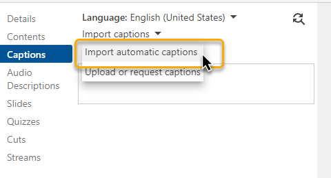 Click captions on menu, select Import Automatic Captions