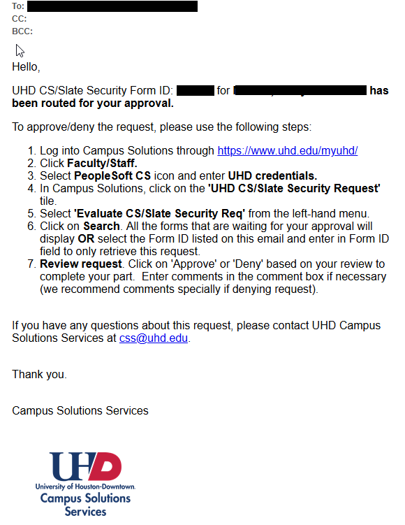 Supervisor Approval Notification email screen capture