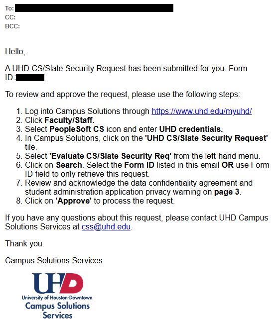 User Approval Notification email screen capture