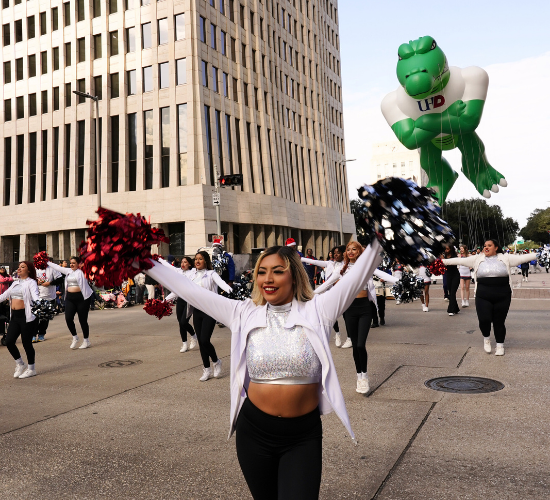 The University of Houston Downtown gatorettes perform at the heb thanksgiving day parade