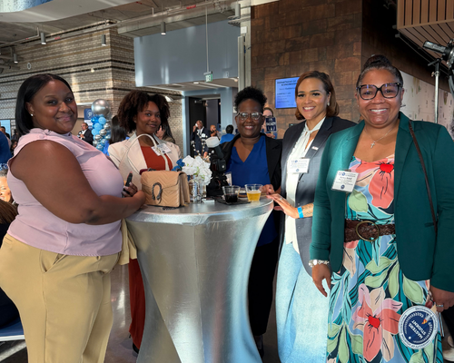 MBA students Mariah Cook, Shantel Brown, Ashley Lewis, Amber Simmons, and Nancy Bond
