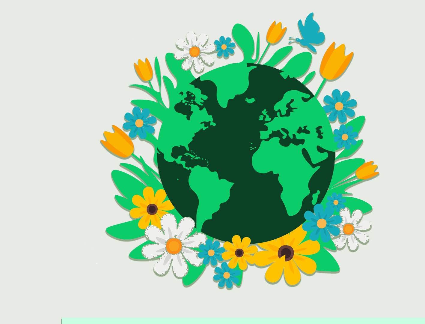 illustration of the globe with flowers and leaves