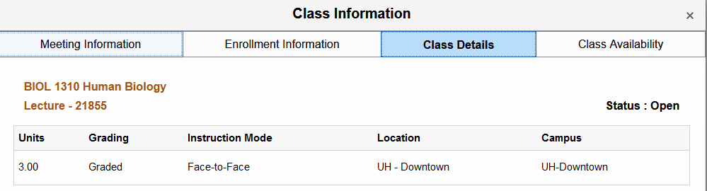 Class information and instruction mode