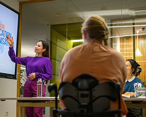 It's an instructor giving a lecture.