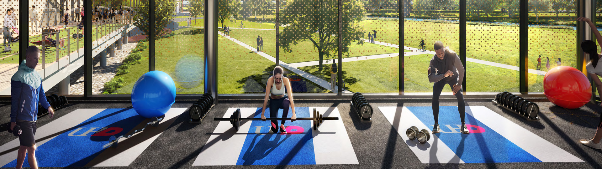 Students working out in the gym.