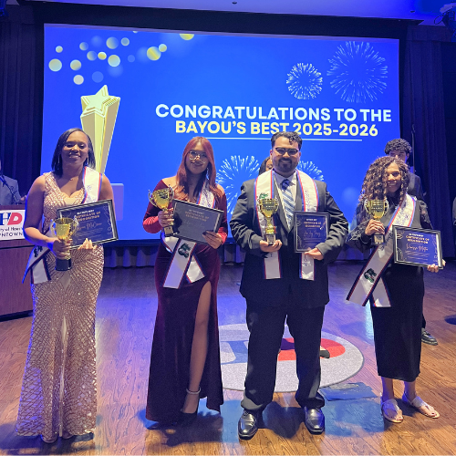 Four award recipients and finalists for University of Houston-Downtown's Bayou's Best student ambassador program. 